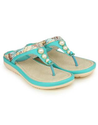 Beautiful Seagreen color synthetic material flats for womens 1
