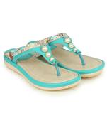 Beautiful Seagreen color synthetic material flats for womens
