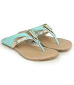 Beautiful Seagreen color synthetic material flats for womens