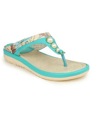 Beautiful Seagreen color synthetic material flats for womens 2