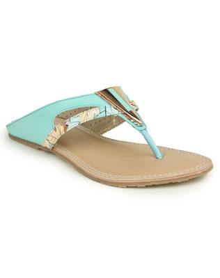 Beautiful Seagreen color synthetic material flats for womens 2