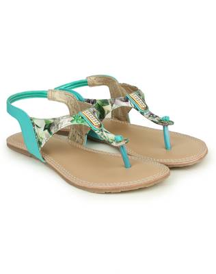 Beautiful Seagreen color synthetic material flats for womens 1