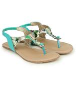 Beautiful Seagreen color synthetic material flats for womens