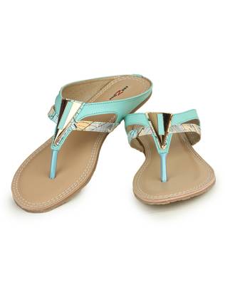Beautiful Seagreen color synthetic material flats for womens 3