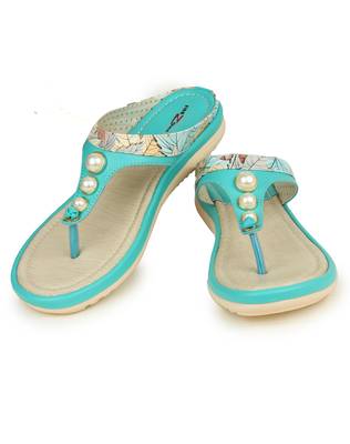 Beautiful Seagreen color synthetic material flats for womens 3