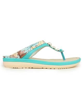 Beautiful Seagreen color synthetic material flats for womens 4