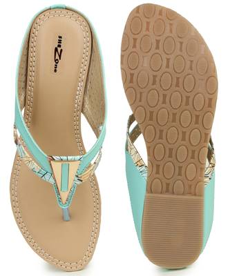 Beautiful Seagreen color synthetic material flats for womens 5