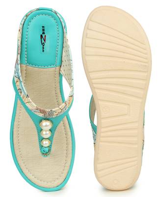 Beautiful Seagreen color synthetic material flats for womens 5