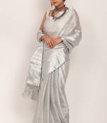 Silver cotton Tissue Saree with White Blouse (unstiched)