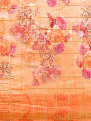 Kimisha Women's Orange Cotton Blend Floral Digital Printed Saree 5