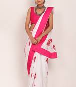 White Kota Chikankari saree with Pink Blouse(unstiched)