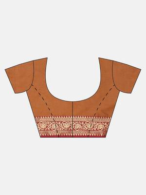 Orange woven kanchipuram silk saree with blouse 2