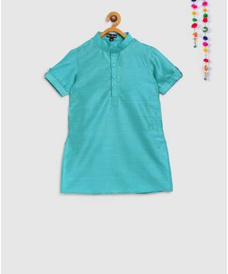 bright blue kurta with floral block print print jacket 3