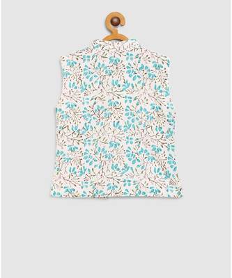 bright blue kurta with floral block print print jacket 6