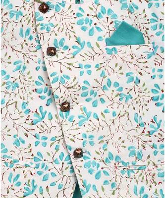 bright blue kurta with floral block print print jacket 7