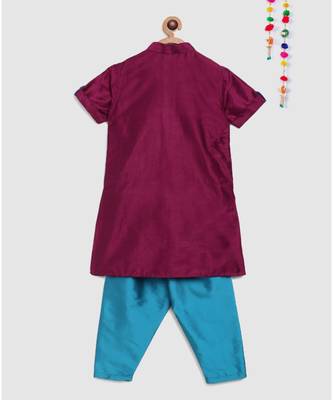 purple kurta with embroidered panel and contrast blue pajama 2
