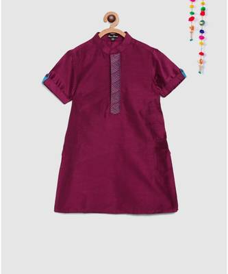 purple kurta with embroidered panel and contrast blue pajama 3