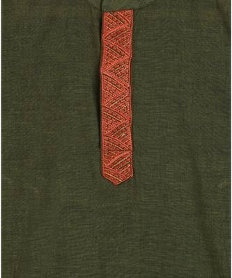 green mangalgiri cotton kurta with embroidered panel and contrast orange pajama 7