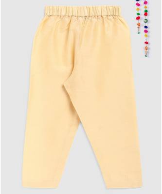 orange mangalgiri cotton kurta with embroidered panel and contrast beige pajama 5