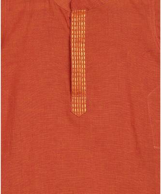 orange mangalgiri cotton kurta with embroidered panel and contrast beige pajama 7