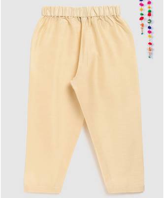 beige kurta with embroidery panel on collar and double colored panel on front, and pajama 5
