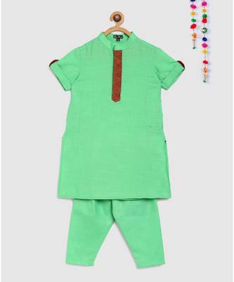 pista green matka cotton kurta with embroidered panel and green pajama 1