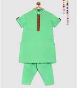 pista green matka cotton kurta with embroidered panel and green pajama