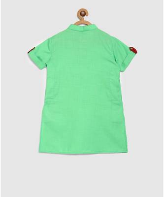 pista green matka cotton kurta with embroidered panel and green pajama 4