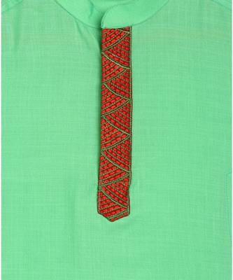 pista green matka cotton kurta with embroidered panel and green pajama 7