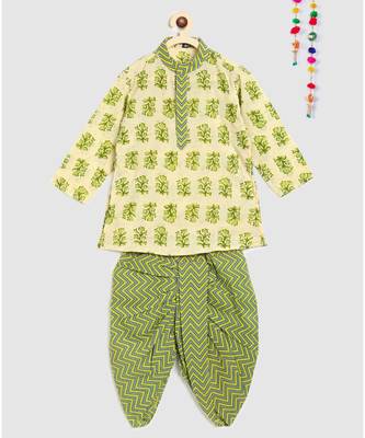 full sleeves printed kurta with stripe printed dhoti 1