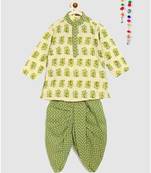 full sleeves printed kurta with stripe printed dhoti