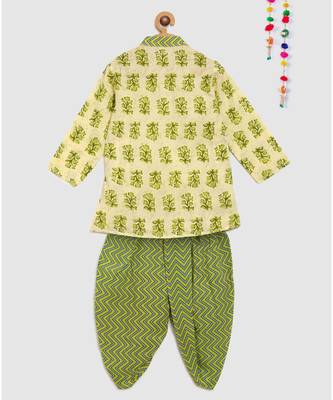 full sleeves printed kurta with stripe printed dhoti 2