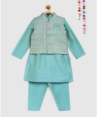 full sleeves kurta and pajama-blue, with brocade jacket 1