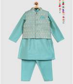 full sleeves kurta and pajama-blue, with brocade jacket