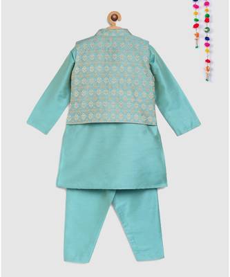 full sleeves kurta and pajama-blue, with brocade jacket 2