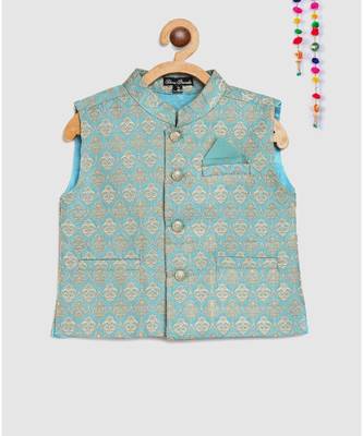 full sleeves kurta and pajama-blue, with brocade jacket 5