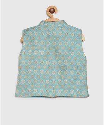 full sleeves kurta and pajama-blue, with brocade jacket 6
