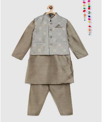 full sleeves kurta and pajama-grey , with brocade jacket 1