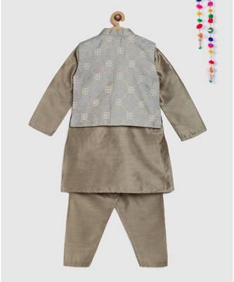 full sleeves kurta and pajama-grey , with brocade jacket 2