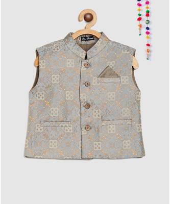 full sleeves kurta and pajama-grey , with brocade jacket 5