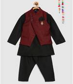 full sleeves kurta and pajama- black, with maroon tussar silk jacket with brooch