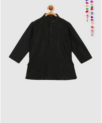 full sleeves kurta and pajama- black, with maroon tussar silk jacket with brooch 3