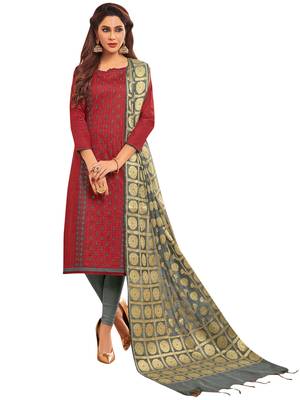 Red Embroidered Blended Cotton Salwar 1