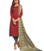 Red Embroidered Blended Cotton Salwar