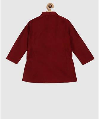 full sleeves kurta and pajama- maroon, with black tussar silk jacket with brooch 4