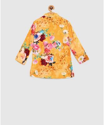 yellow floral digital printed velvet sherwani with contrast maroon pajama 4