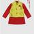 red full sleeves kurta with lime green camel, block print jacket