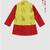 red full sleeves kurta with lime green camel, block print jacket