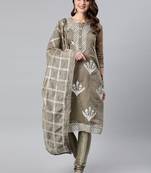 Grey Embroidered Silk Blend Salwar