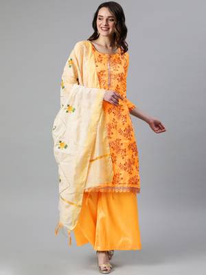 Yellow Printed Silk Blend Salwar 1